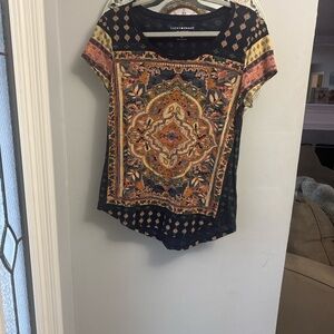 Lucky Brand Black Multicolor Medallion Short Sleeve Tee
